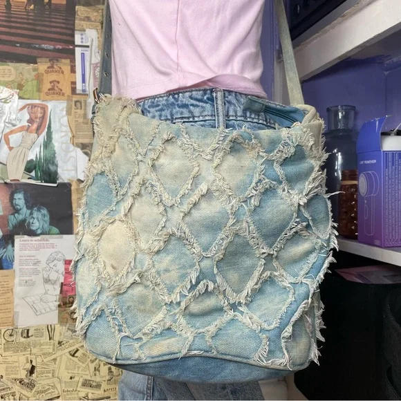 Distressed Patchwork Denim Crossbody Bag - Picture 2 of 8
